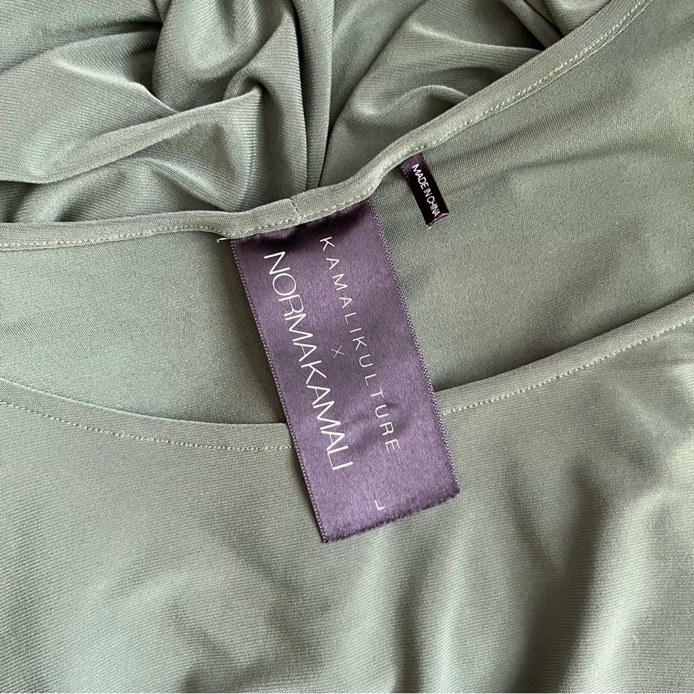 KAMALI KULTURE X NORMA KAMALI BODYCON RUCHED MIDI DRESS OLIVE GREEN SIZE LARGE - Picture 13 of 13